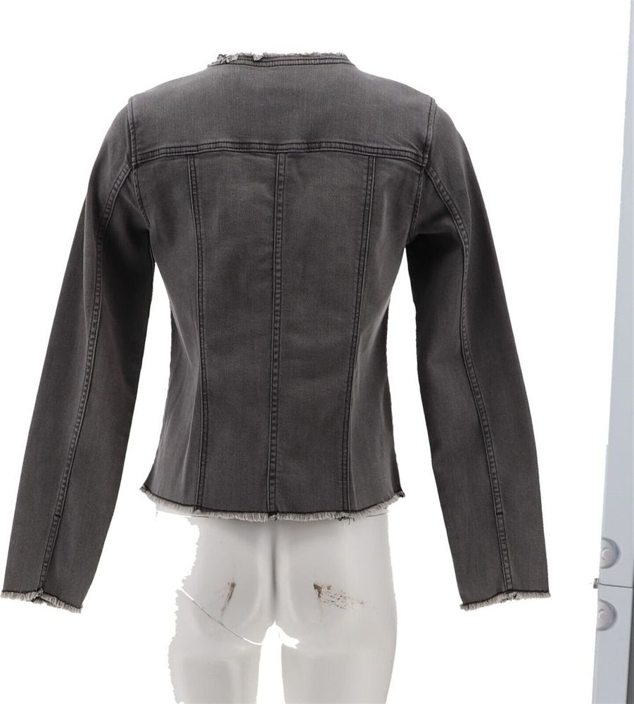 LOGO Lori Goldstein Denim Jacket Frayed Edges Grey Wash A397995D - Picture 5 of 8